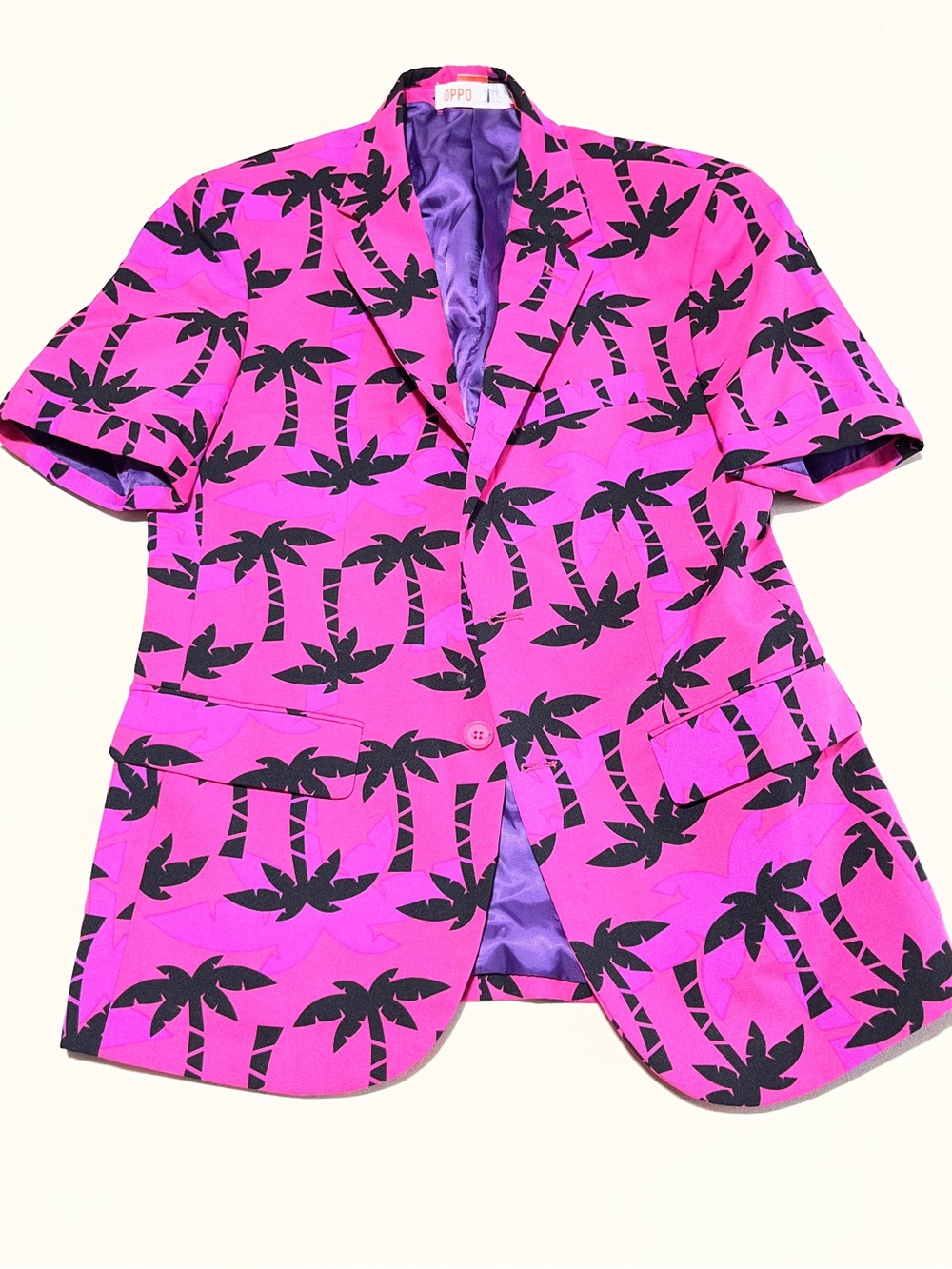 OppoSuits Hot Pink Short-Sleeve Blazer with Black Palm Print